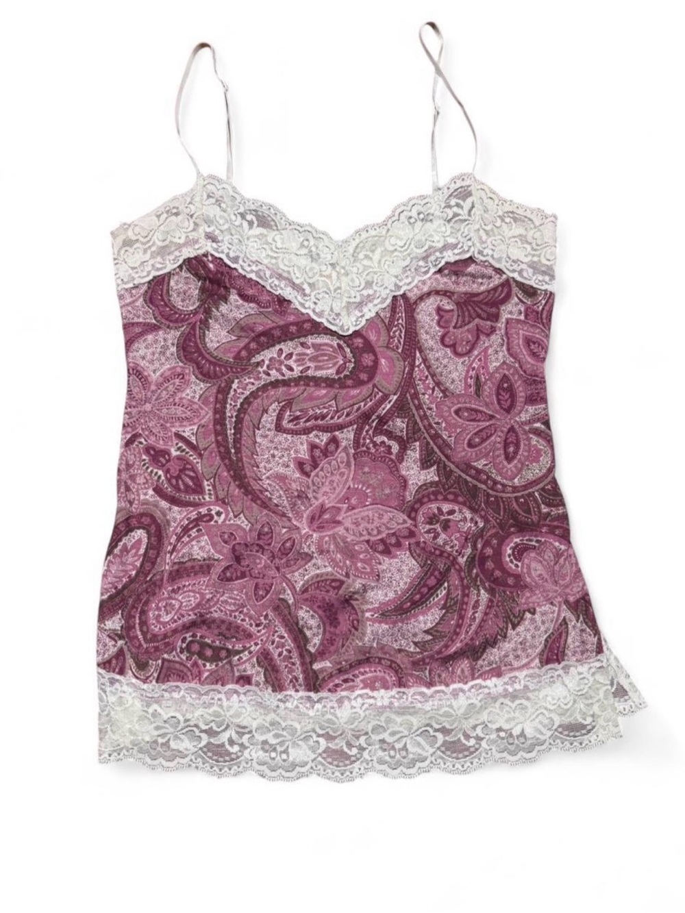 Y2K Paisley Lace Trim Cami in Mauve Pink